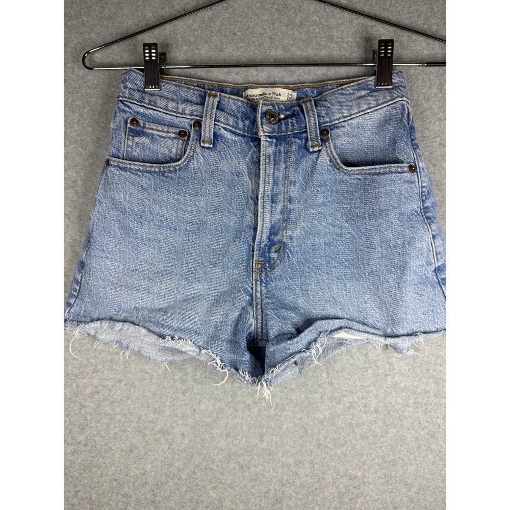 Abercrombie & Fitch The 90s Relaxed Cutoff Short High Rise Light Wash Denim 24
